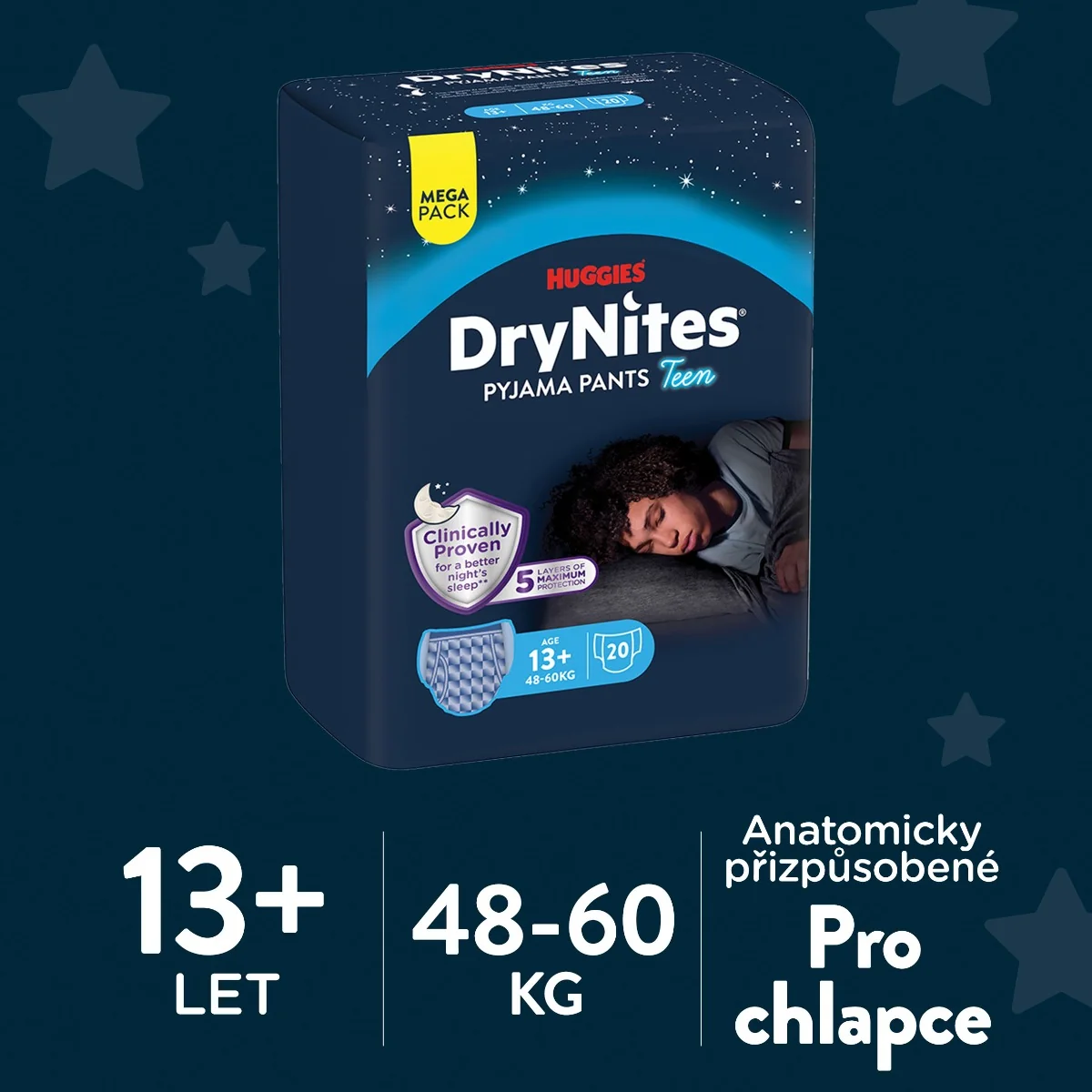 Huggies DryNites Natahovací kalhotky pro chlapce 13+ let 48–60 kg 20 ks