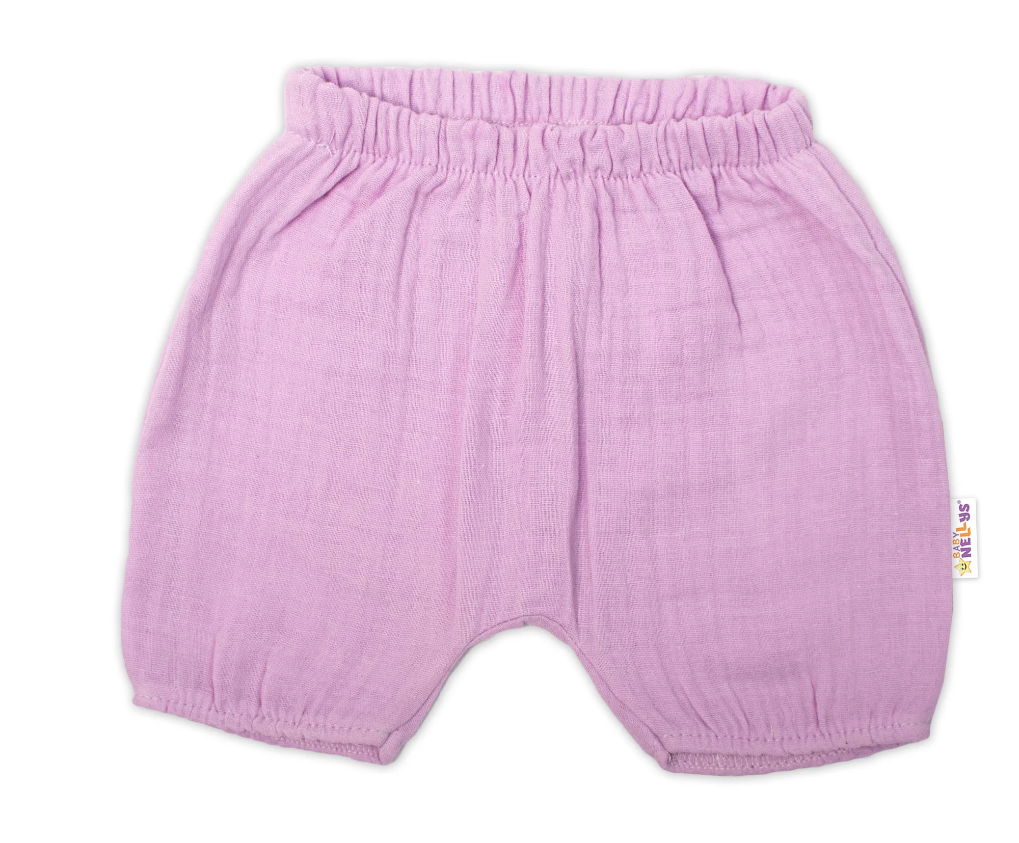 Baby Nellys 3-dílná mušelínová soupravička, tunika/halenka, kraťasky, čelenka, lila