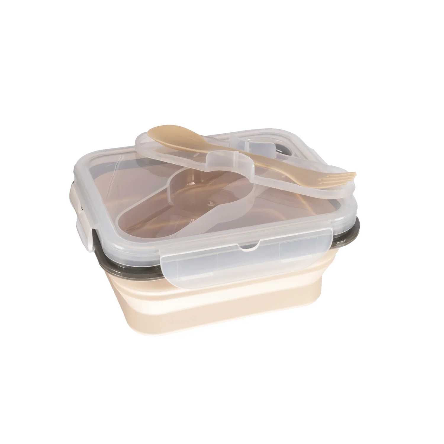 Zopa Silikonový svačinový box s příborem malý, Sand Beige 3
