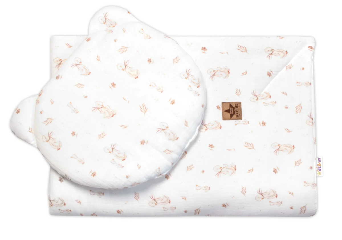 Baby Nellys Mušelínová sada GOOSE Teddy 30x35cm, 70x100cm, 2D, , bílá, Husičky
