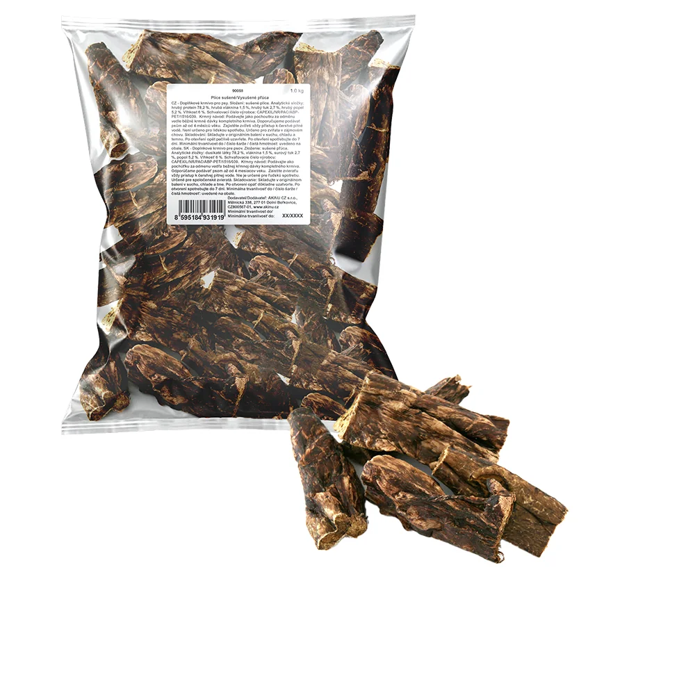 Akinu sušené plíce pamlsek pro psy 6-10 cm 2 x 1 kg
