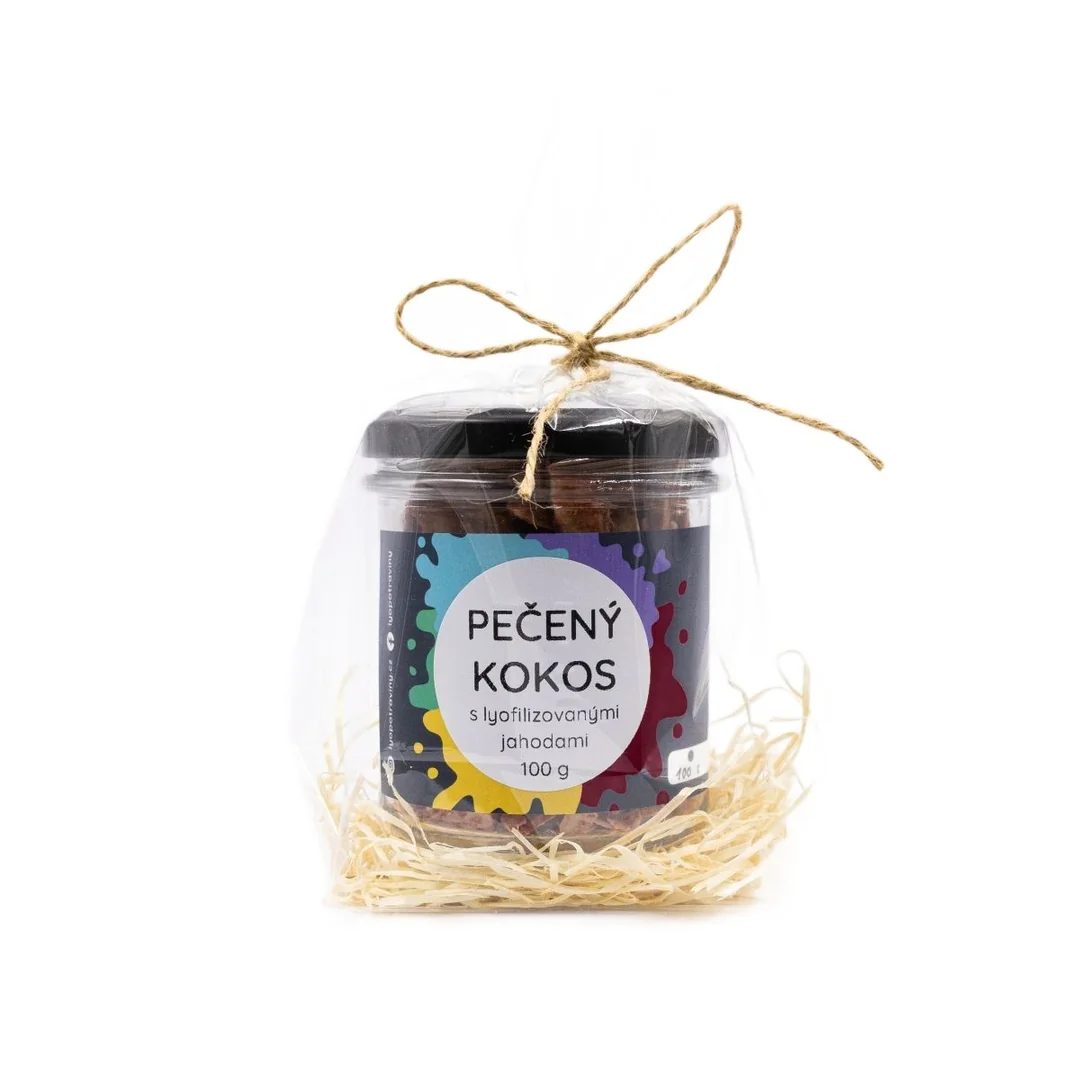 Lyopotraviny Pečený kokos s mandlemi a lyofilizovanými jahodami, 100 g, dárkové balení