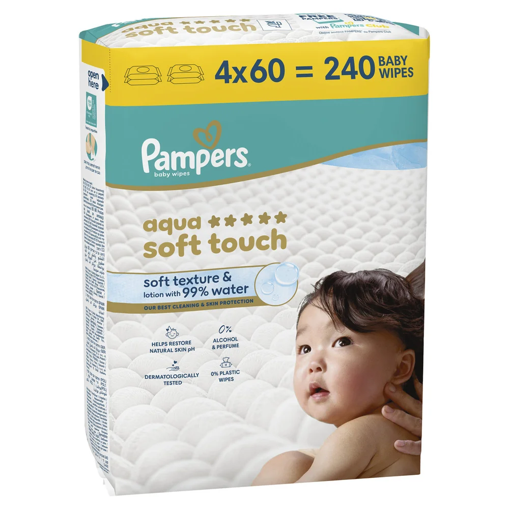 Pampers Aqua Soft Touch dětské čisticí ubrousky 4x60 ks
