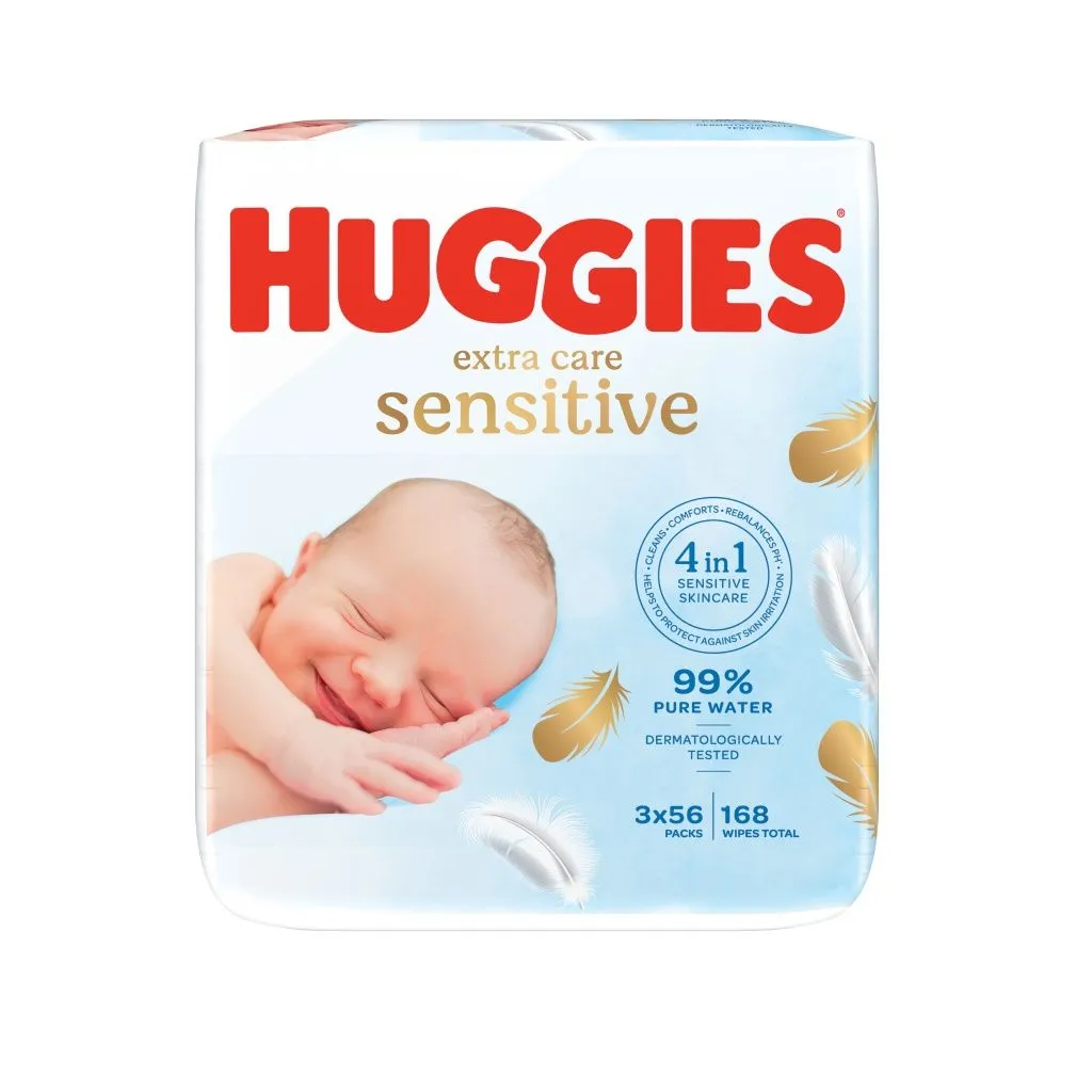 Huggies Extra Care Sensitive vlhčené ubrousky 3x56 ks