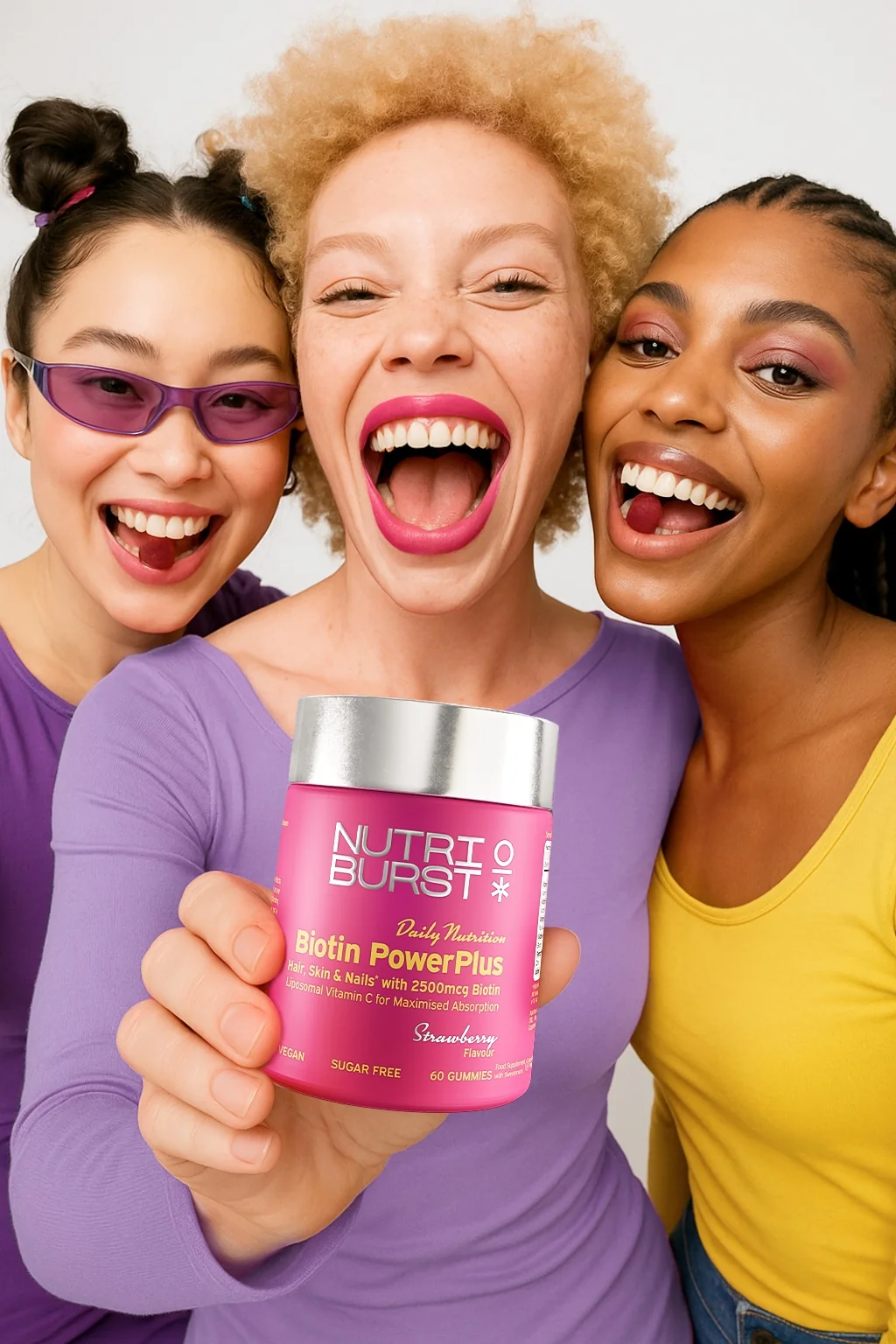 Nutriburst Biotin PowerPlus gummies pro vlasy, pleť a nehty 60 ks jahoda