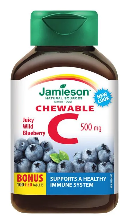 Jamieson Vitamín C 500 mg příchuť borůvka 120 cucacích tablet