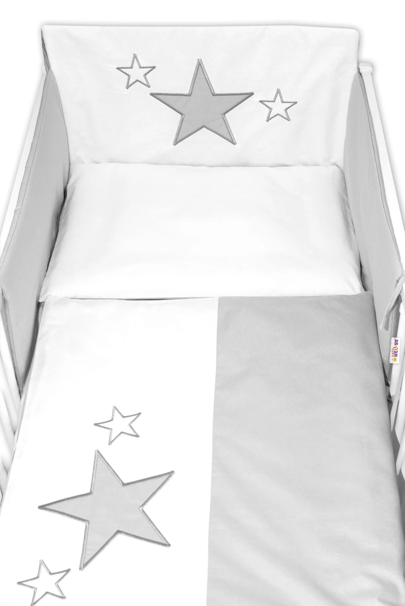 Baby Nellys 5-dílná sada do postýlky Baby Stars (3D + peřinky - šedá,  135x100cm,