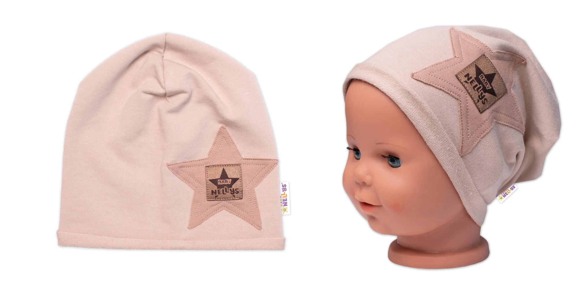 Baby Nellys Dětská čepice bavlna, Baby Star, béžová vel. 92/98