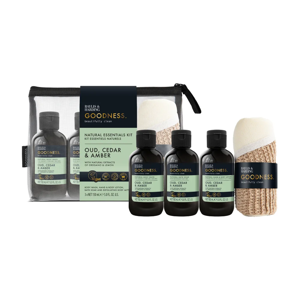 Baylis & Harding Sada péče o tělo v kosmetické taštičce Oud Cedr & Ambra 4 ks