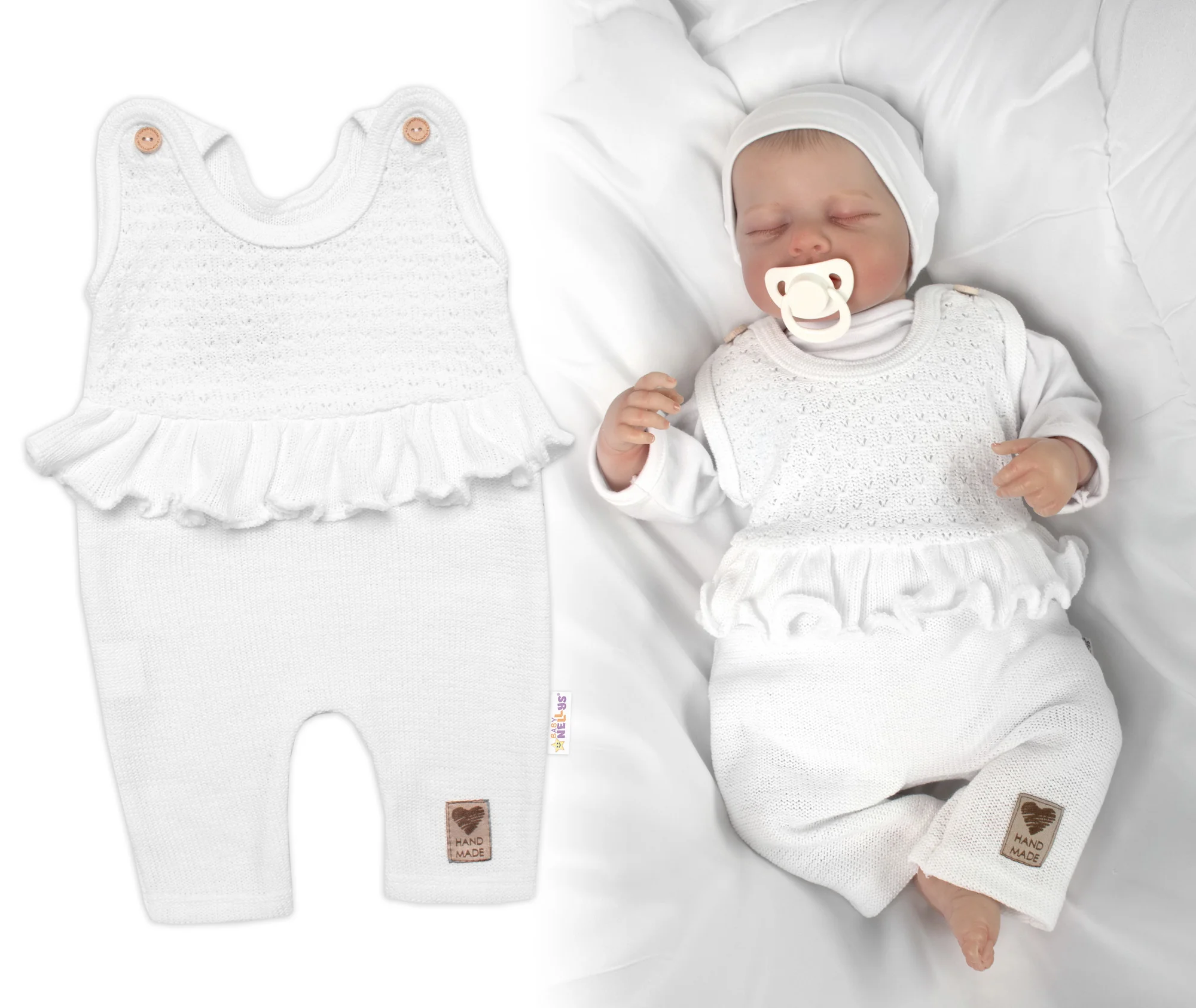 Baby Nellys Pletené láclové kalhoty Girl s volánkem, bílé,74