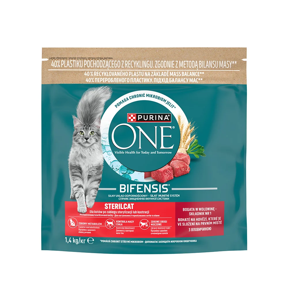Purina ONE Bifensis Sterilised hovězí granule pro kočky 1,4 kg