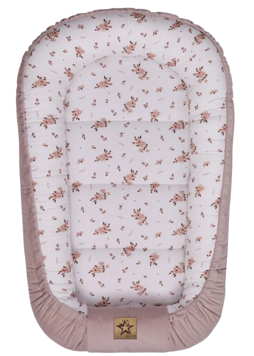 Baby Nellys Hnízdečko pro miminko Premium Flowers, oboustranné - pudrově růžová