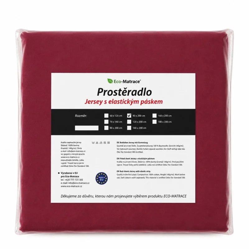 EcoMatrace Jersey prostěradlo Exclusive - bordó 160x200 cm