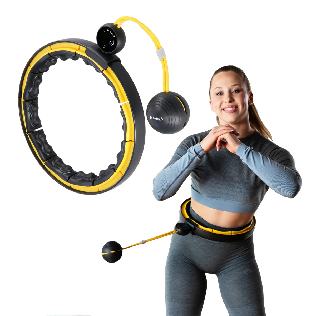 HMS Masážní hula hoop HHM21 se závažím, magnety a počítadlem černá/žlutá
