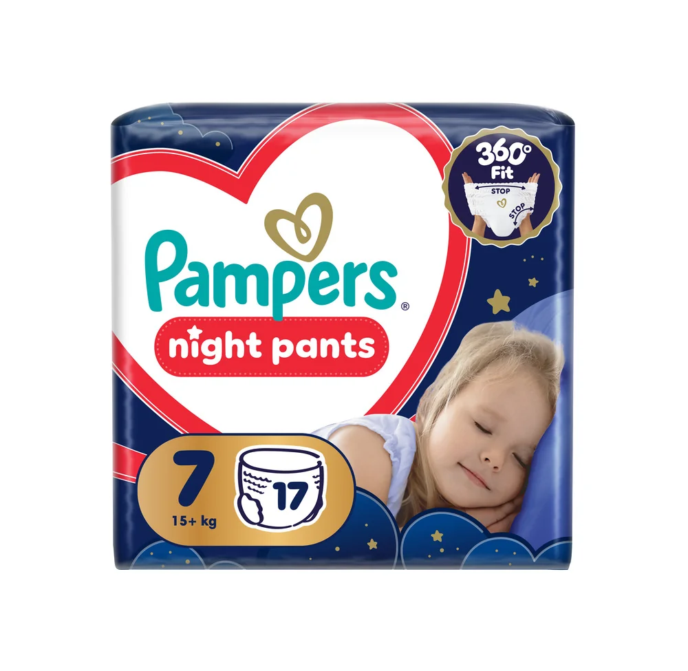 Pampers Night Pants vel. 7 15+ kg dětské plenkové kalhotky 17 ks