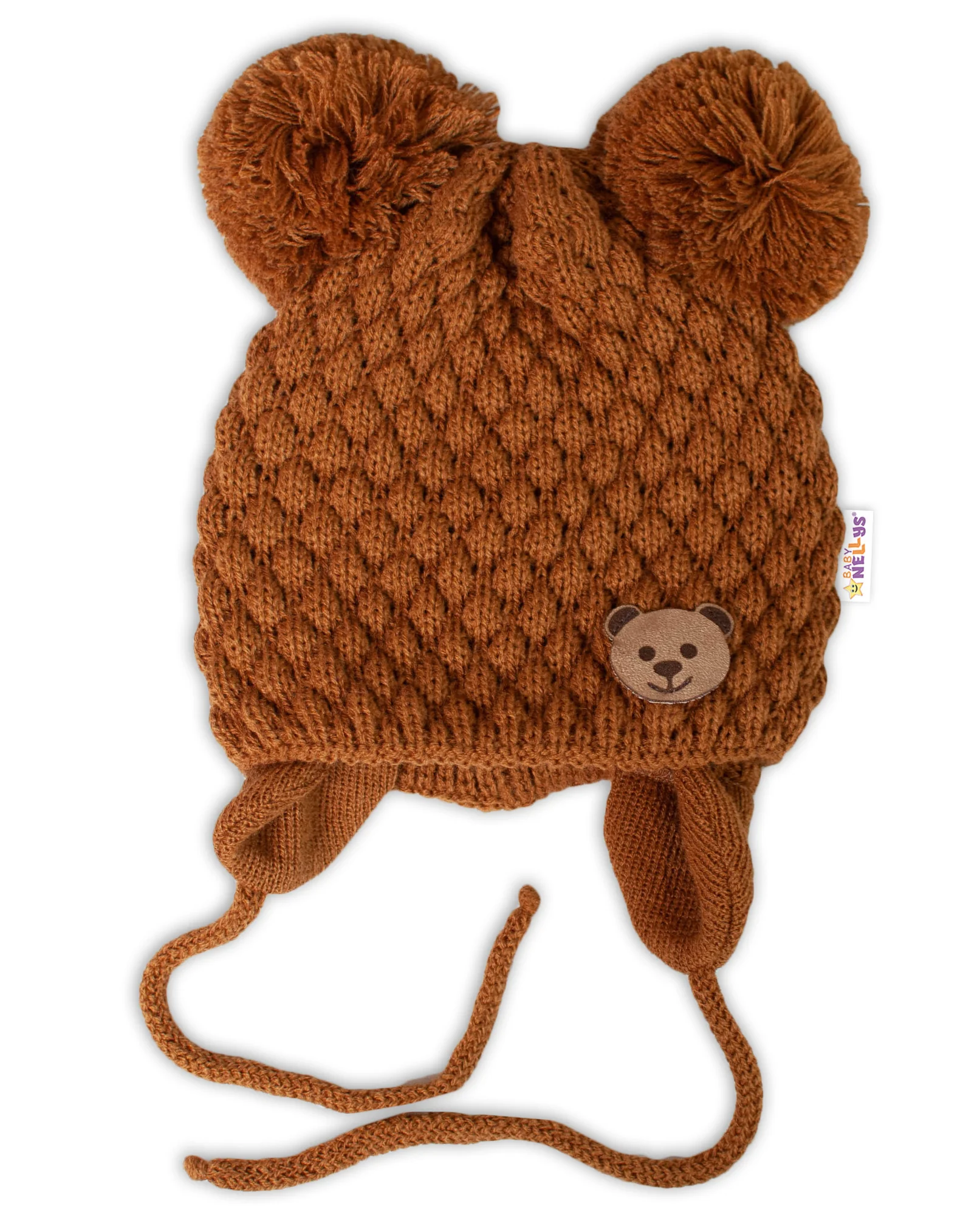 Baby Nellys Zimní pletená čepice Teddy Bear, hnědá