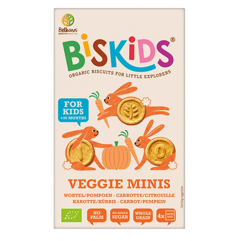 Biskids BIO dětské celozrnné mini sušenky s mrkví a dýní 120 g