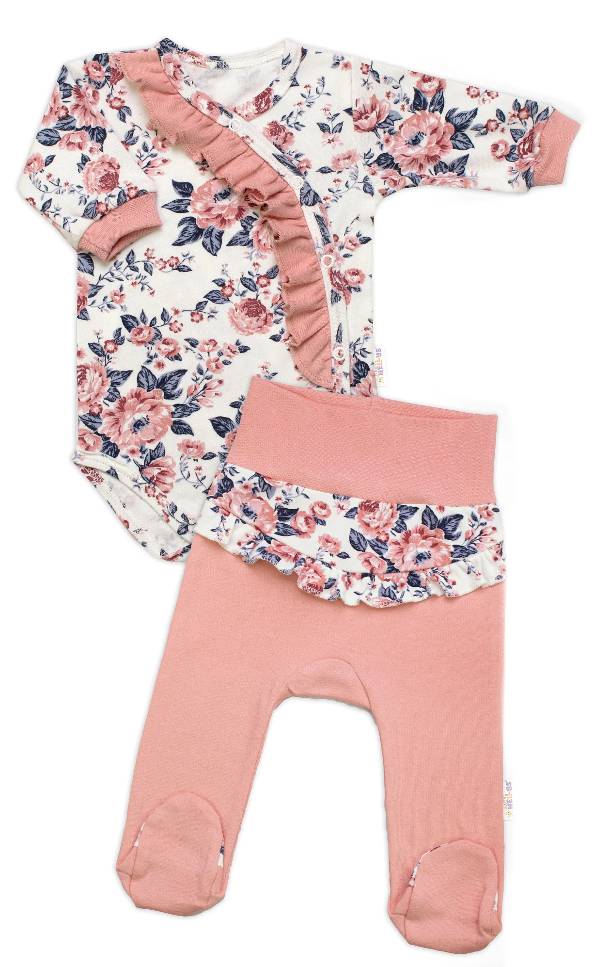Baby Nellys Bavlněná sada 2D, body + polodupačky Růžičky, pudrově růžová vel.  74