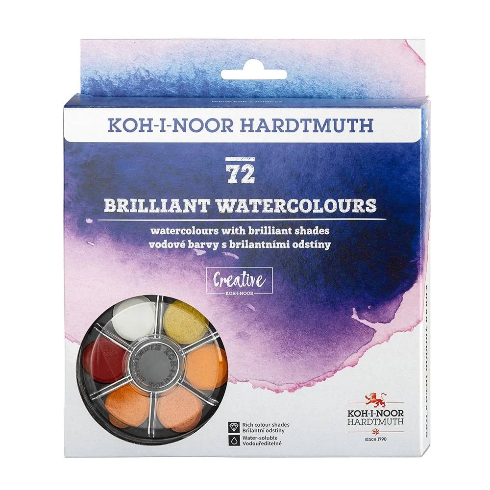 KOH-I-NOOR 174507/18 - sada brilantních vodových barev 22,5 mm - 72 ks