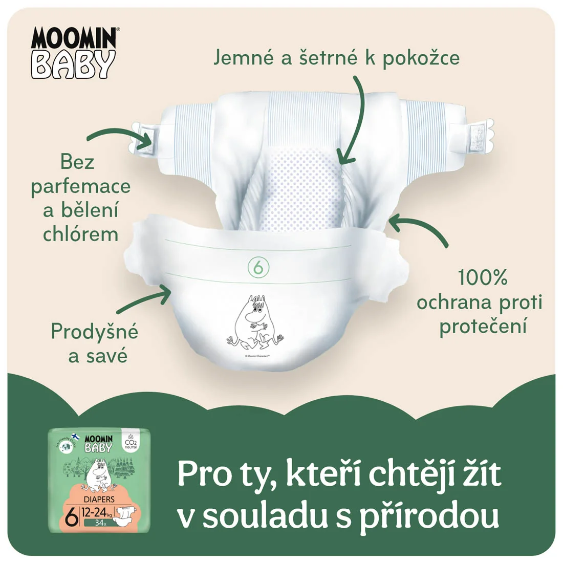 Moomin Baby 6 Maxi 12–24 kg eko pleny 34 ks