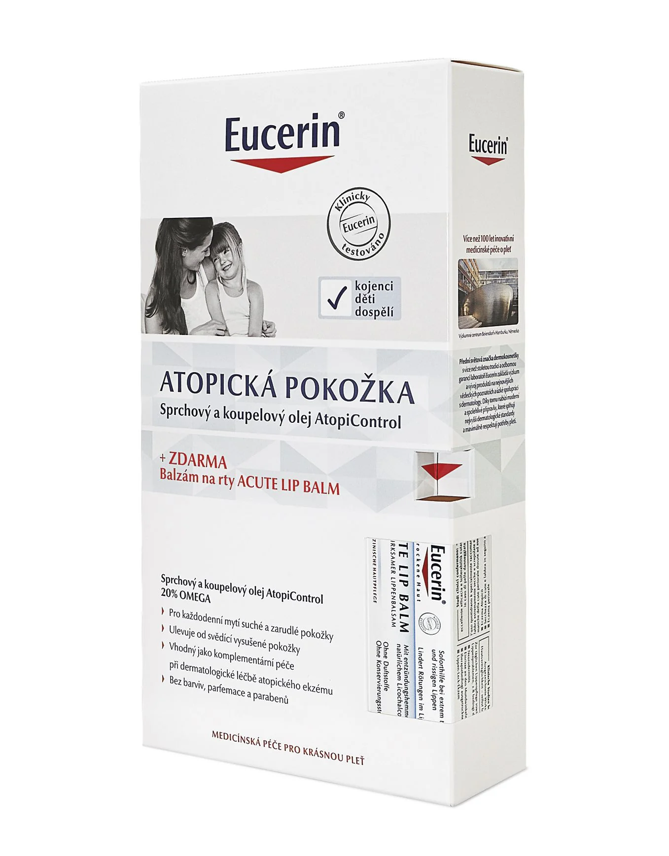 Eucerin Atopicontrol Sprchový olej 400 ml + balzám na rty Acute Lip Balm