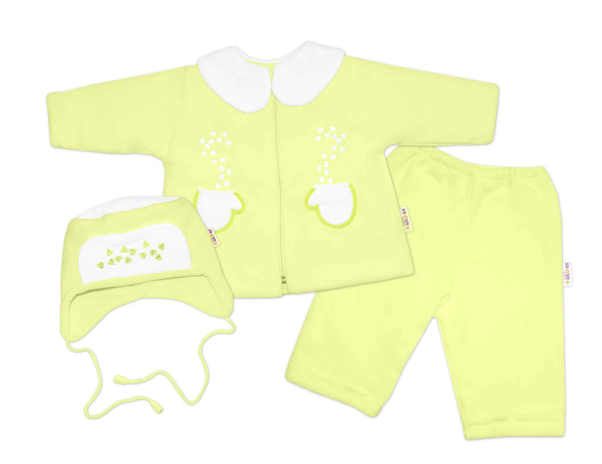 Baby Nellys Kabátek, čepička a kalhoty ®- zelená, vel. 68