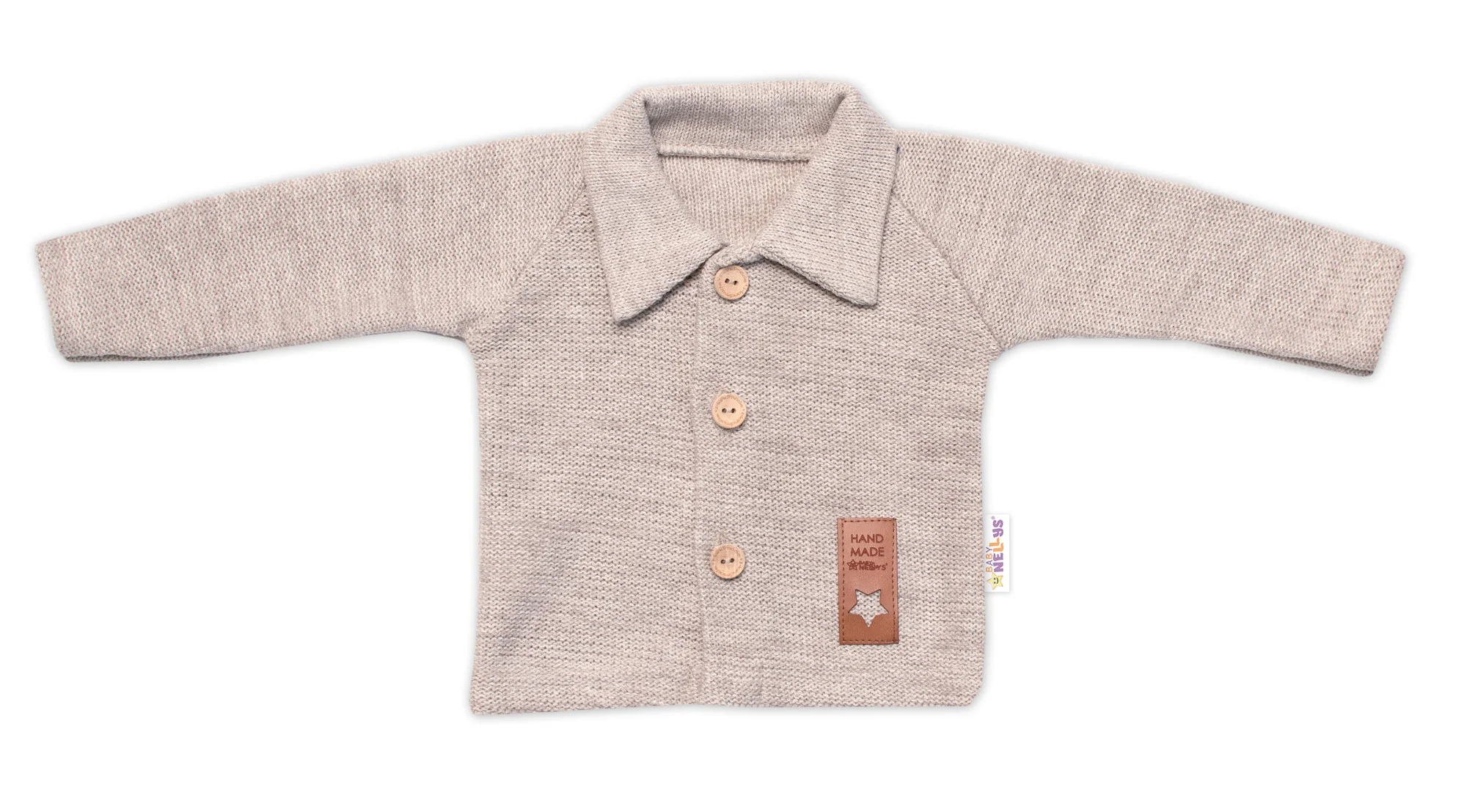 Baby Nellys Pletený svetřík s knoflíčky Boy, béžový vel. 62