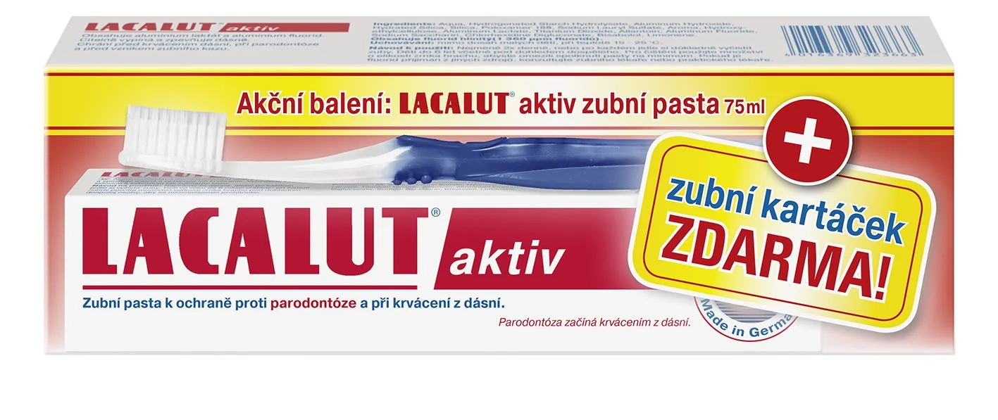 Sada Lacalut aktiv zubní pasta 75 ml + zubní kartáček zdarma