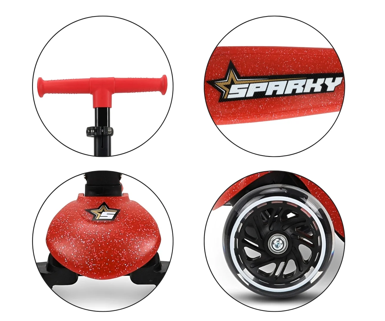 Milly Mally Dětská koloběžka SPARKY LED tříkolová – svítící kolečka, nastavitelná, červená