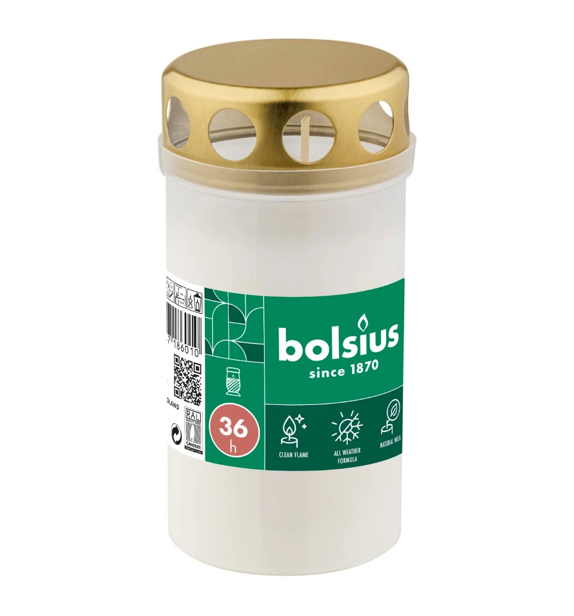 Bolsius Hřbitovní svíčka 13 cm 36 h 1 ks bílá