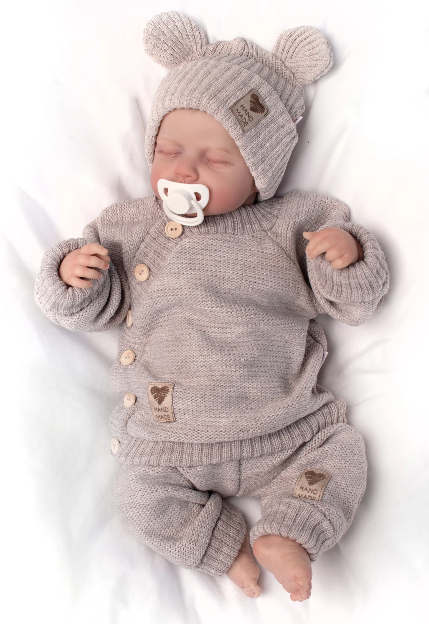 Baby Nellys Pletený svetřík s knoflíčky, Hand Made, béžový,80/86