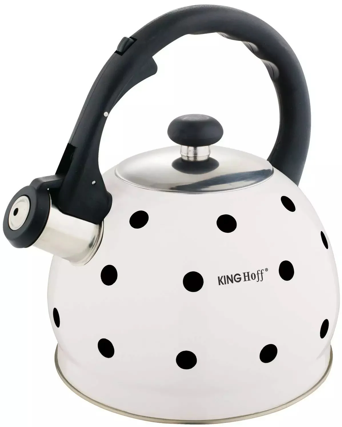 Kinghoff Nerezová varná konvice s píšťalkou 2 l, bílá s puntíky