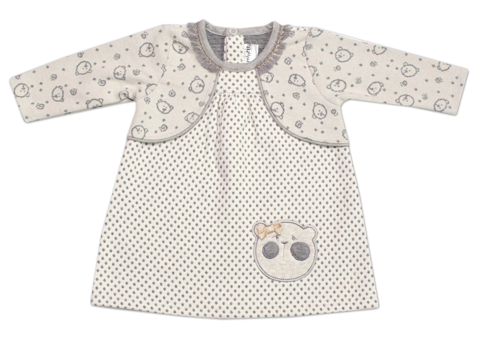 Minetti Kojenecké šatičky s bolerkem Lovely Teddy, - ecru/šedé