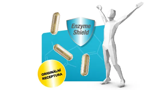 Technologie „Enzyme-Shield“ znamená použití speciálního zapouzdřovacího materiálu, který zaručuje ochranu enzymů před působením žaludečních šťáv a prodloužené uvolňování v tenkém střevě. Jiné typy tobolek nemusí být při ochraně enzymů tak účinné.