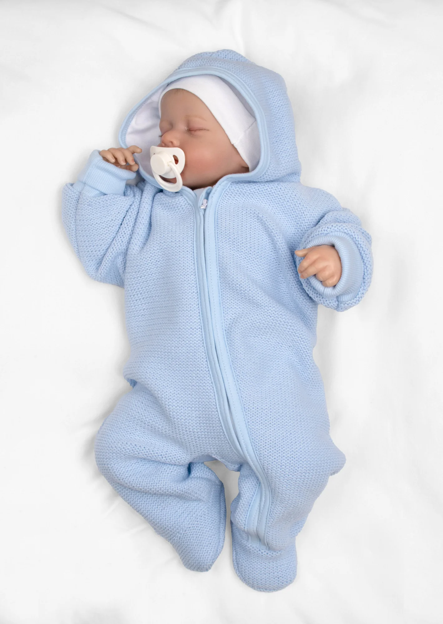 Baby Nellys Pletený overal s kapucí, CUTE - sv. modrý, vel. 62