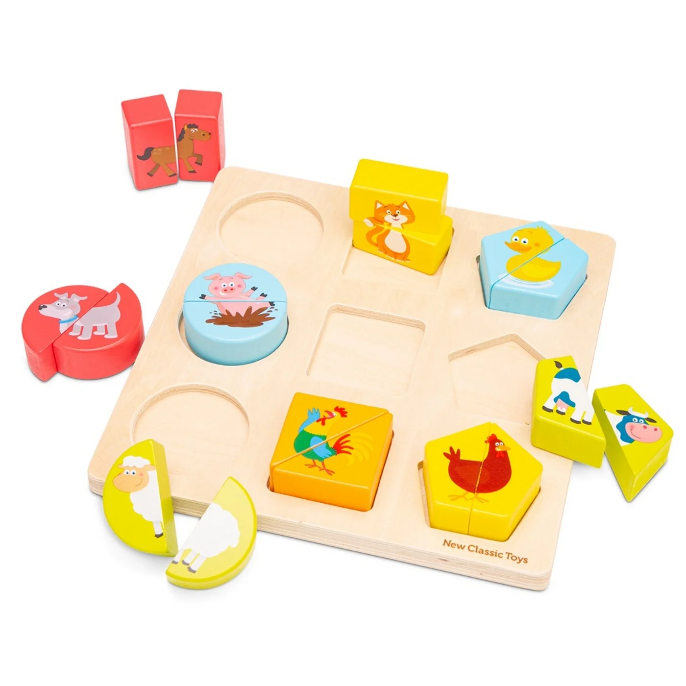 New Classic Toys Dřevěné vkládací puzzle - tvary a zvířata