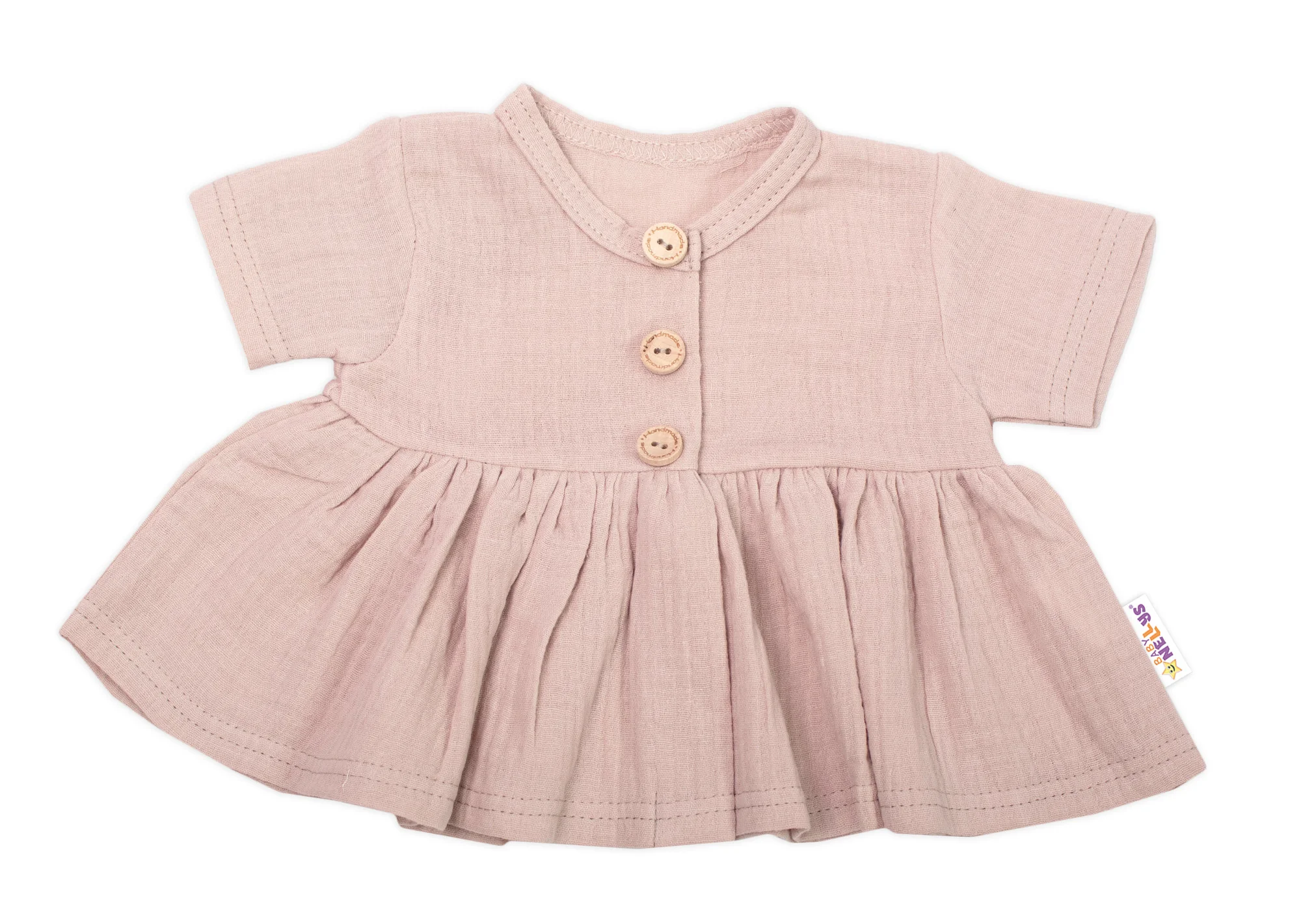 Baby Nellys 3-dílná mušelínová soupravička, tunika/halenka, kraťasky, čelenka, béžová