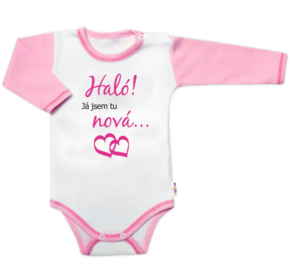 Baby Nellys Body dl. rukáv s vtipným textem, Haló! Já jsem tu nová, vel. 80