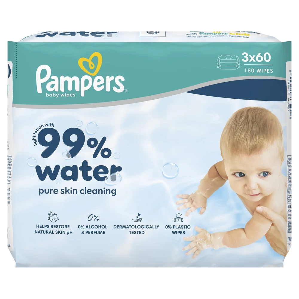Pampers 99 % Water dětské čisticí ubrousky 3x60 ks