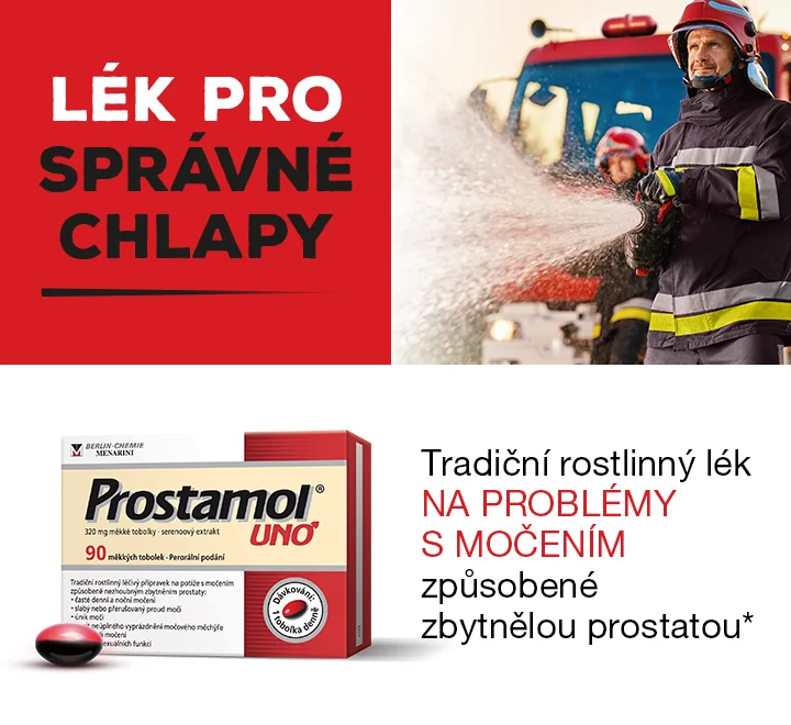 Prostamol UNO. Lék pro správné chlapy. Tradiční rostlinný lék na problémy s močením způsobené zbytnělou prostatou.