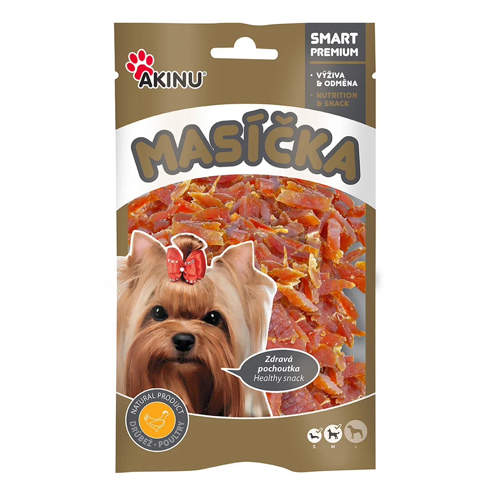 Akinu MASÍČKA Kuřecí proužky pamlsek pro psy 8 x 75 g