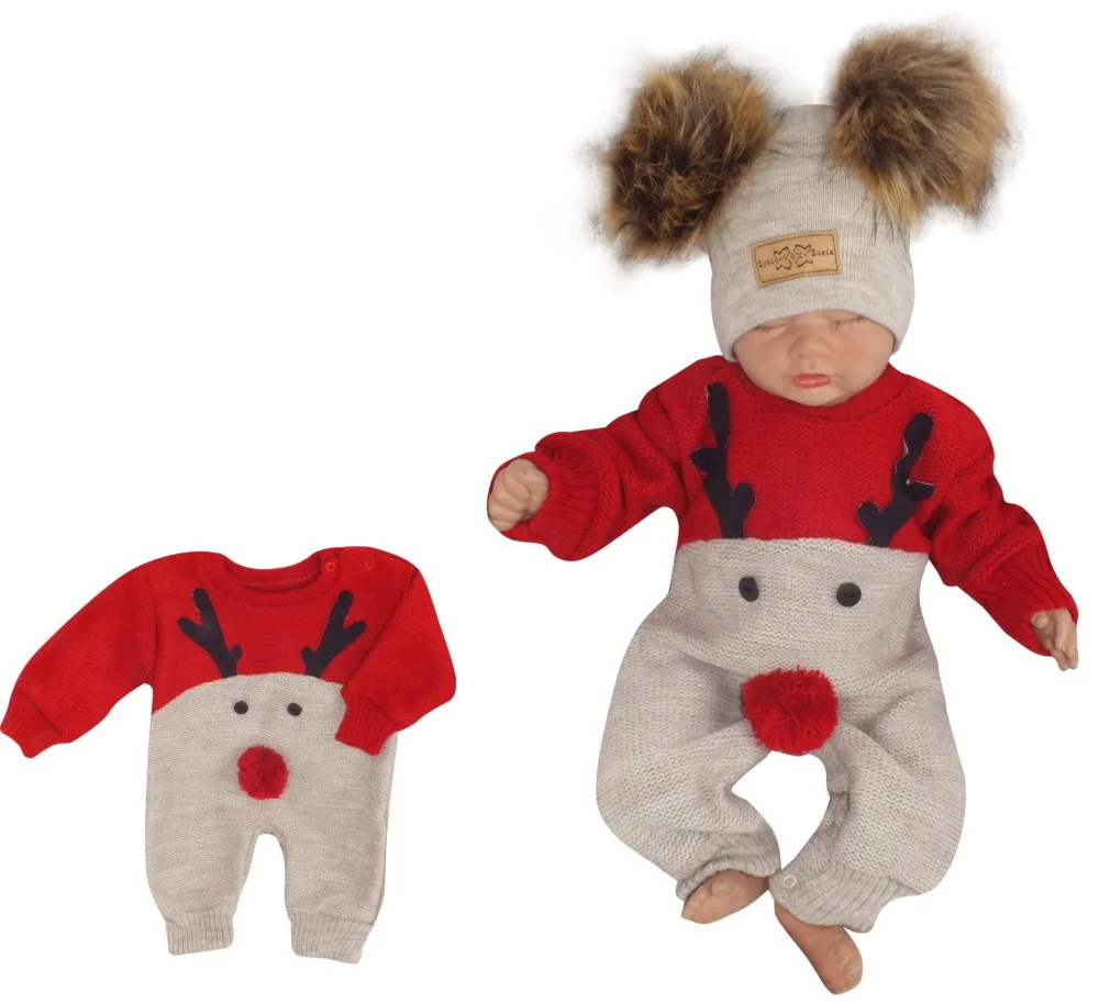 Z&Z Dětský pletený Vánoční overálek Baby Sob, červený, vel. 68 vel. 68