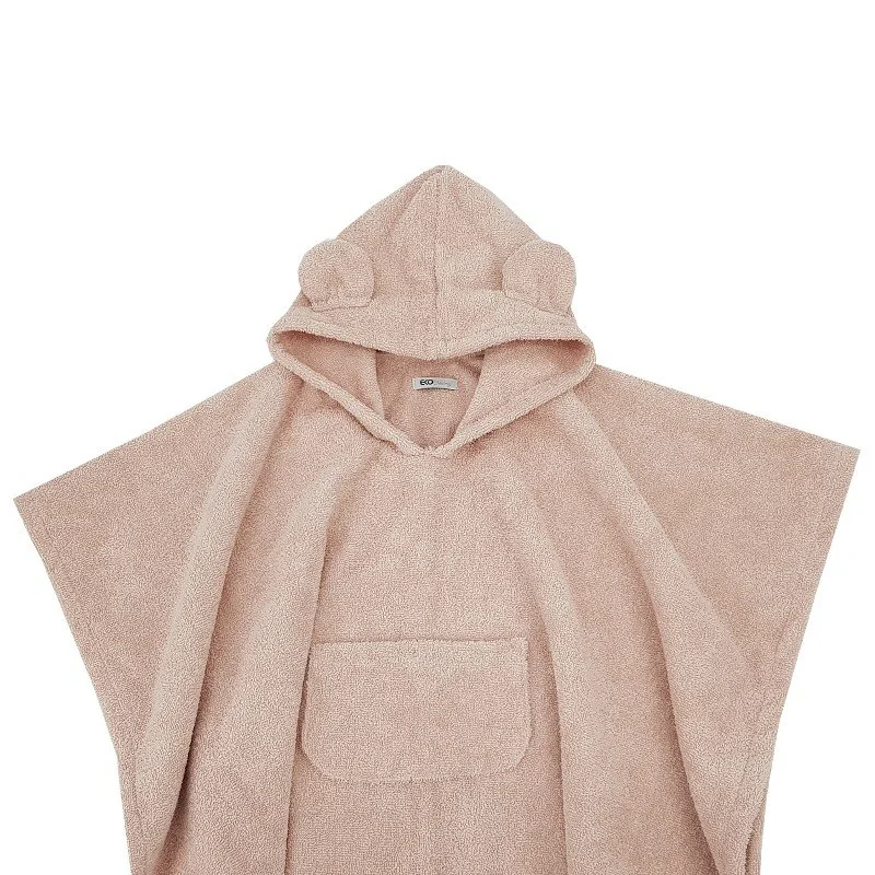 Eko Pončo bavlněné s kapucí a oušky Powder pink 75x120 cm