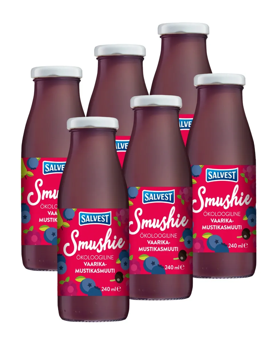 SALVEST Smushie BIO Ovocné smoothie s borůvkami, malinami a černým rybízem 6x240 ml