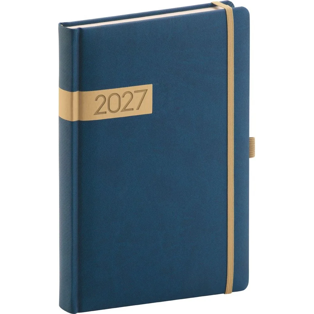 NOTIQUE Twill denní diář 2027, modro-zlatý, A5 15 × 21 cm