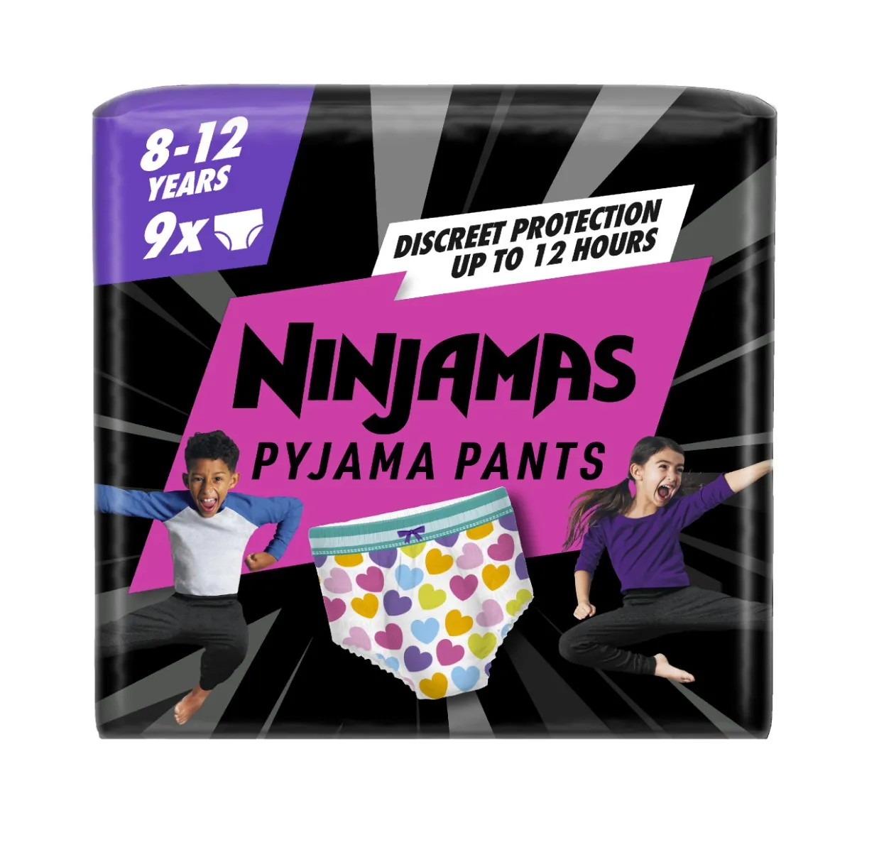 Ninjamas Pyjama Pants srdíčka 8–12 let 27–43 kg pyžamové kalhotky 9 ks