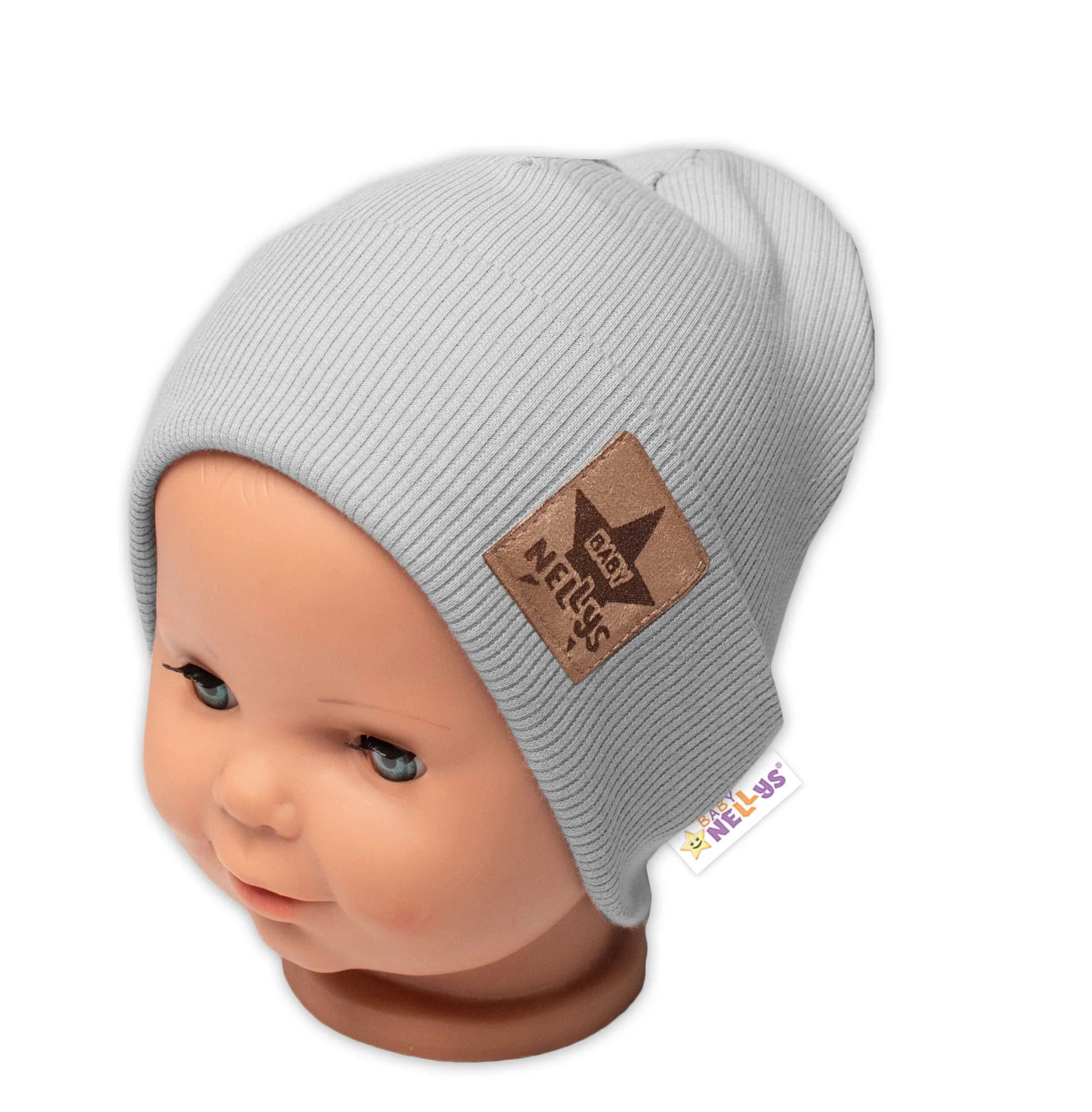 Baby Nellys Žebrovaná dvouvrstvá čepice s lemem - šedá