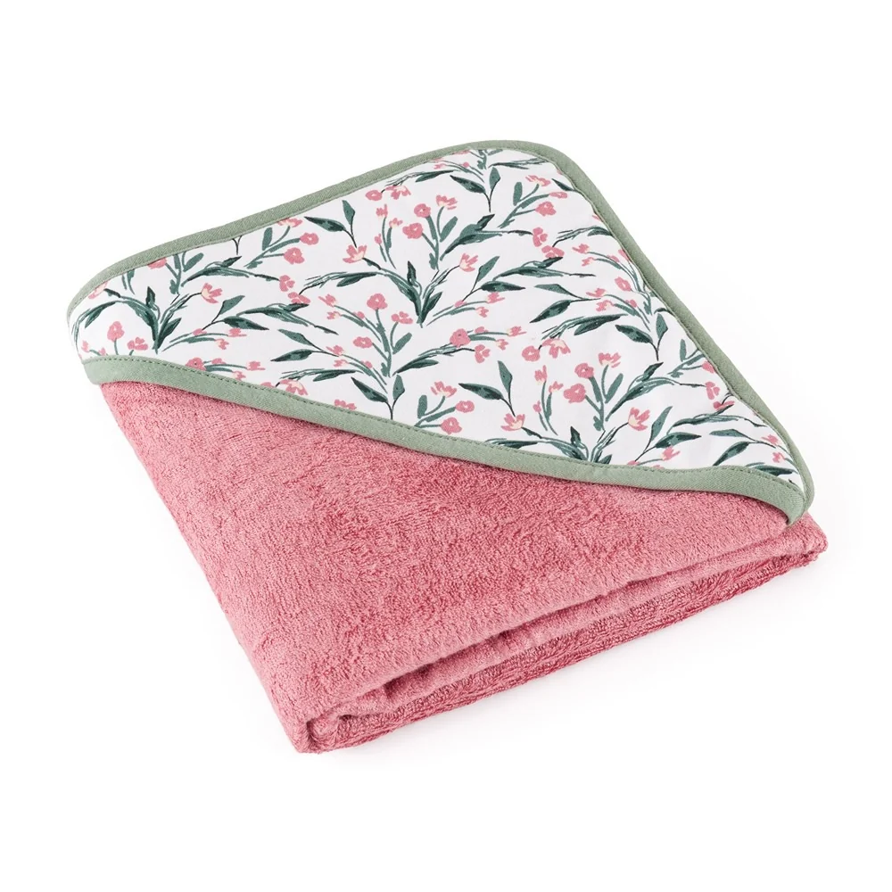 Petite&Mars Osuška bambusová s kapucí Loulou Pink Meadow 1 ks