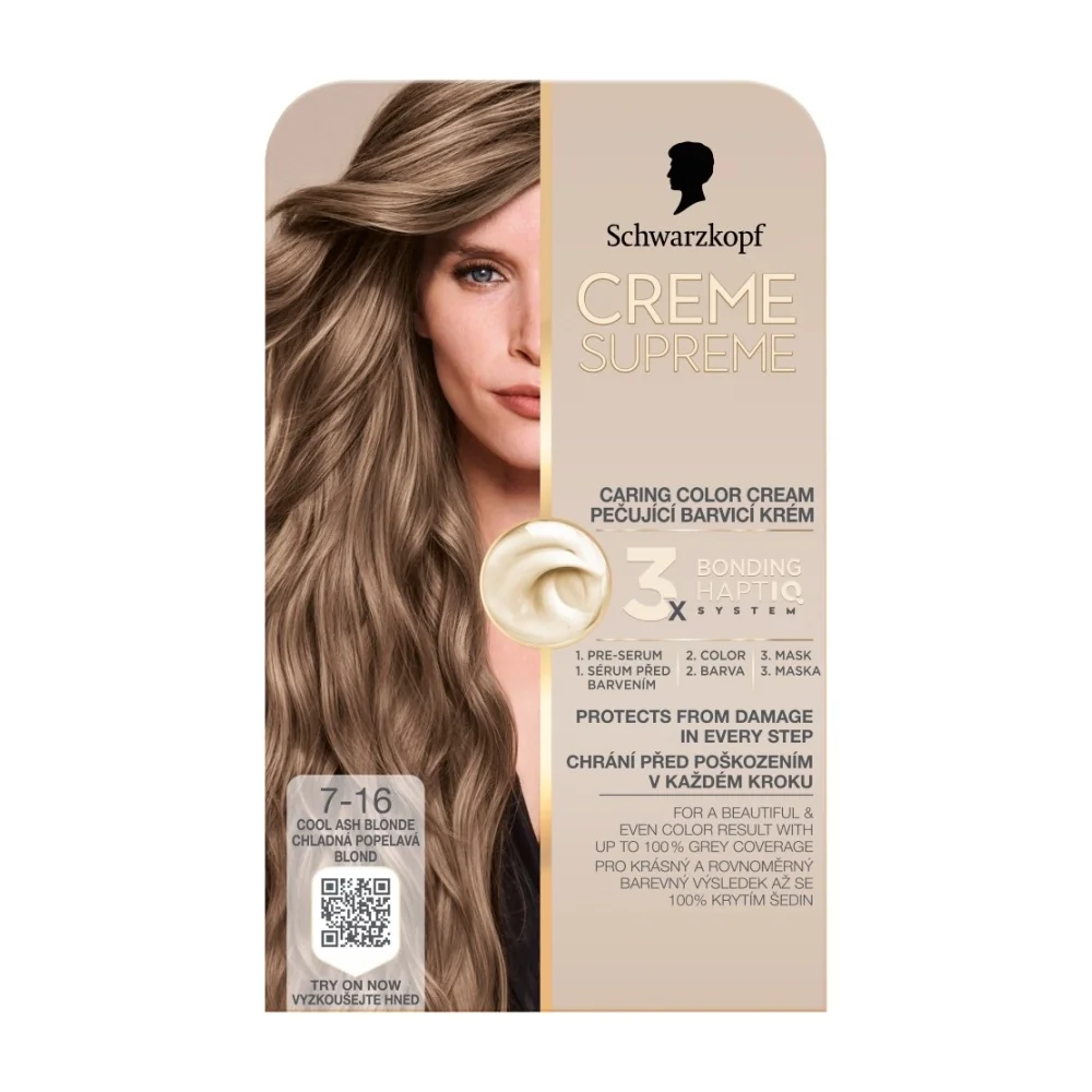 Schwarzkopf Creme Supreme 7-16 chladná popelavá blond barva na vlasy 60 ml