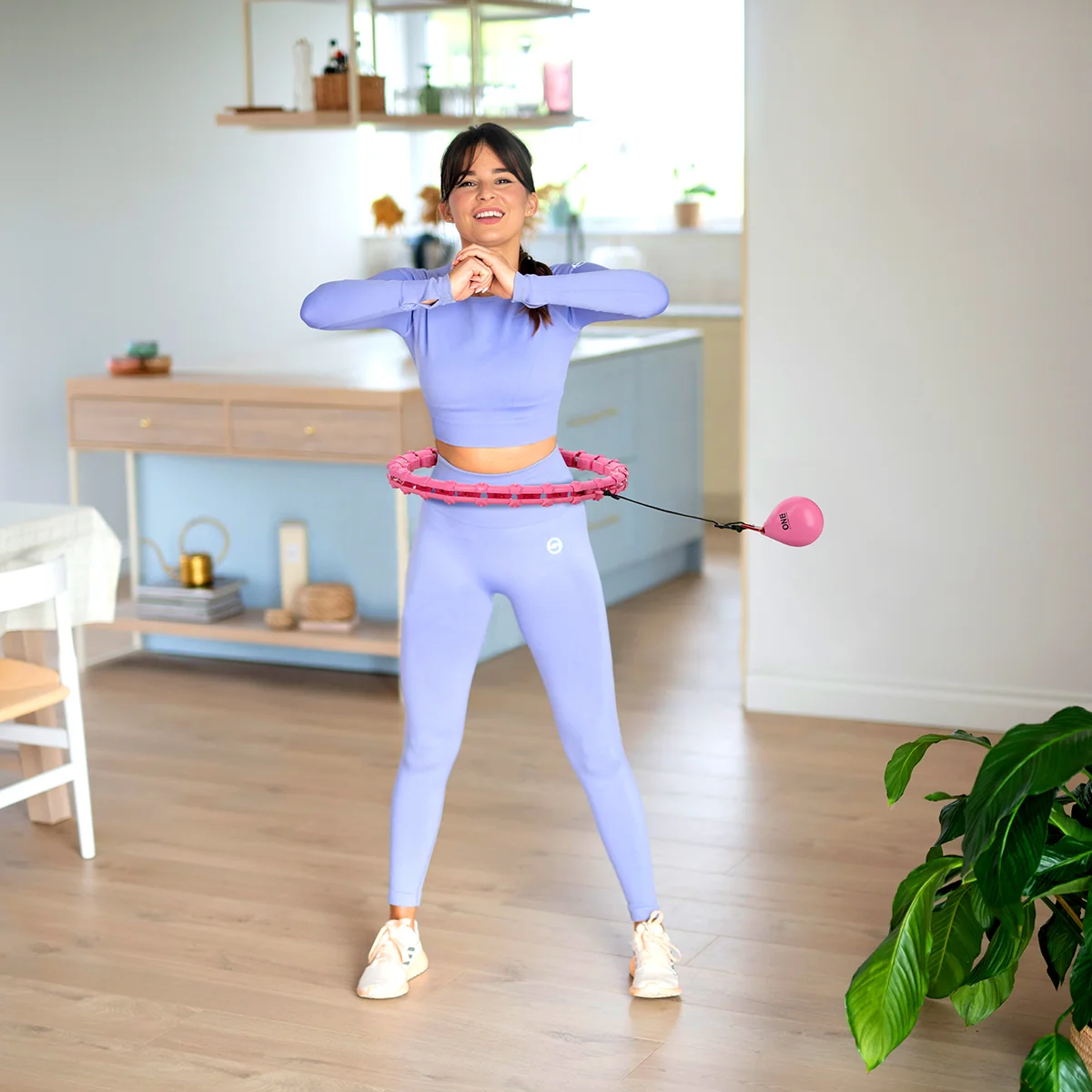 One Fitness Sada masážní hula hoop OHA02 se závažím a zeštíhlujícího pásu BR160 růžová